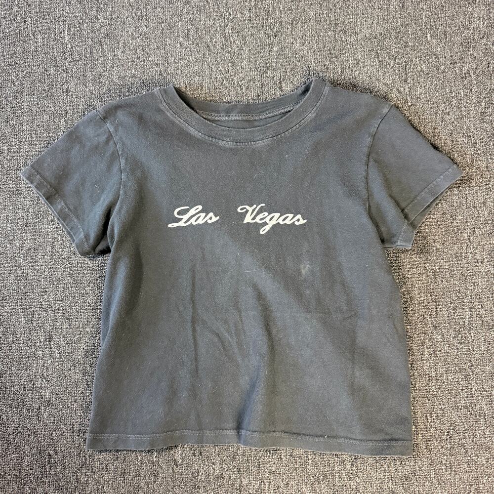 Vintage Y2k Las Vegas John Galt Grey Washed Graphic Baby Tee Women's Small